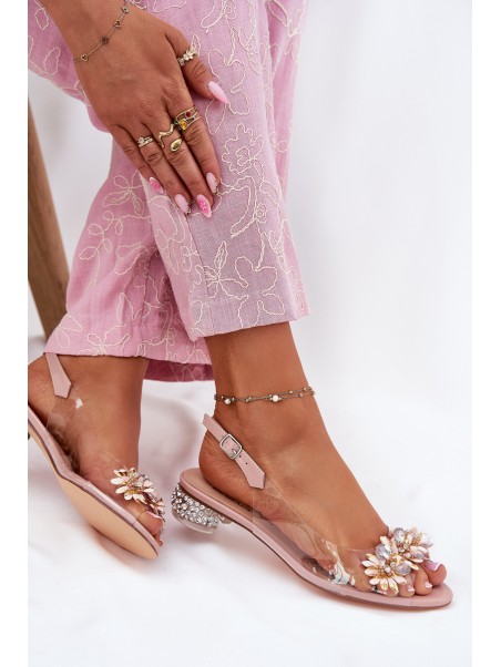 Transparent Low Heel Sandals With Decoration D&A MR51-709 Pink
