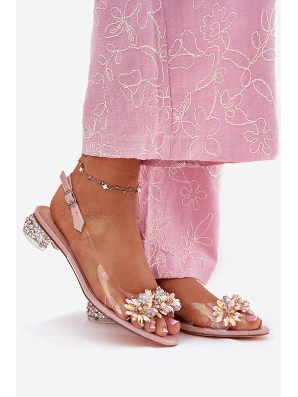 Transparent Low Heel Sandals With Decoration D&A MR51-709 Pink