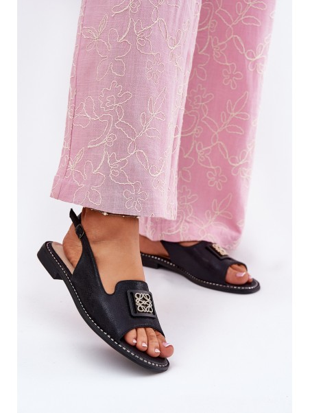 Elegant Women's Sandals On Flat Heel With Decoration S.Barski KV51-082 Black