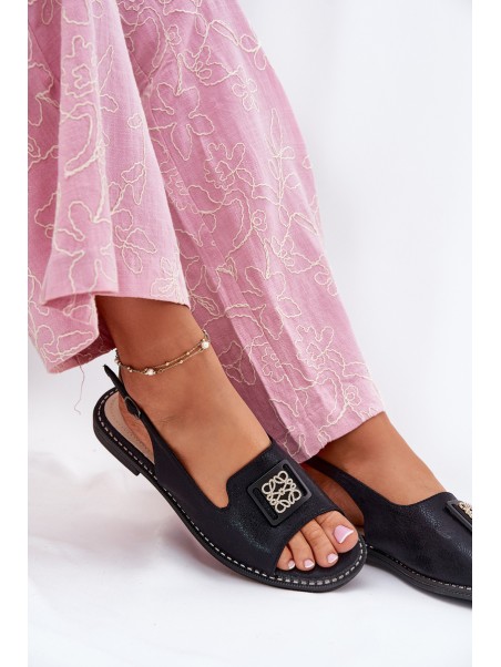 Elegant Women's Sandals On Flat Heel With Decoration S.Barski KV51-082 Black