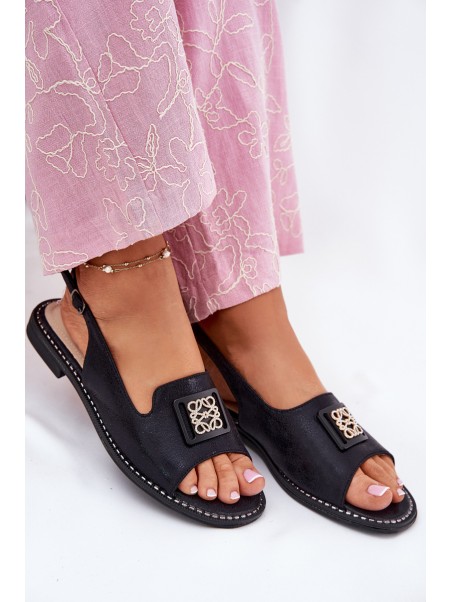 Elegant Women's Sandals On Flat Heel With Decoration S.Barski KV51-082 Black