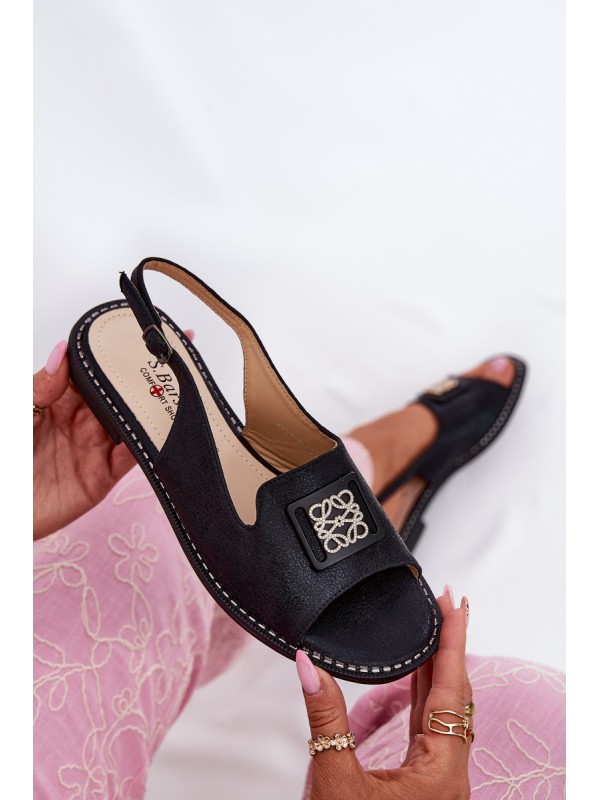 Elegant Women's Sandals On Flat Heel With Decoration S.Barski KV51-082 Black