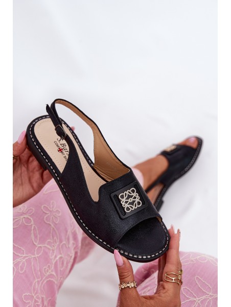 Elegant Women's Sandals On Flat Heel With Decoration S.Barski KV51-082 Black
