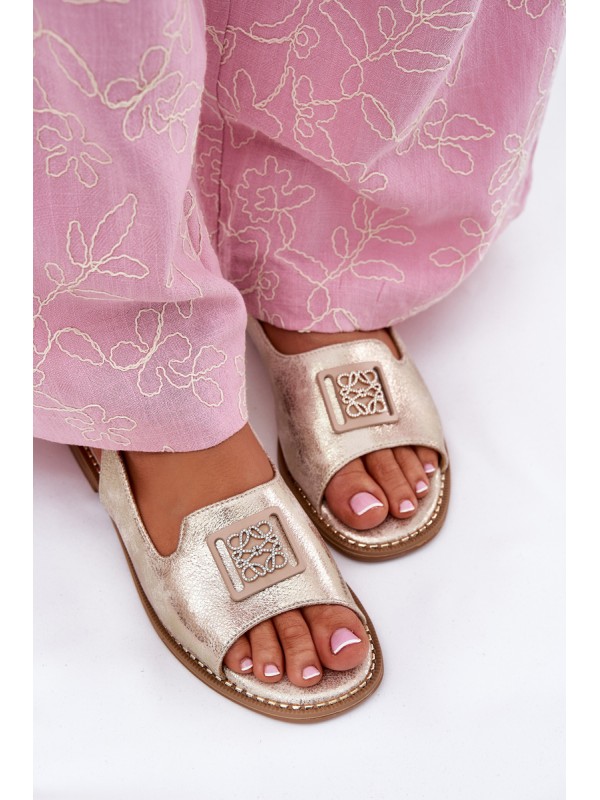 Elegant Women's Sandals On Flat Heel With Decoration S.Barski KV51-082 Golden