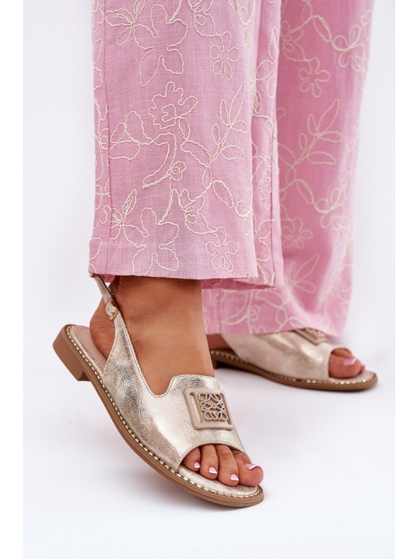 Elegant Women's Sandals On Flat Heel With Decoration S.Barski KV51-082 Golden 2