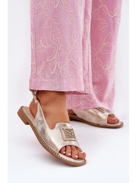 Elegant Women's Sandals On Flat Heel With Decoration S.Barski KV51-082 Golden