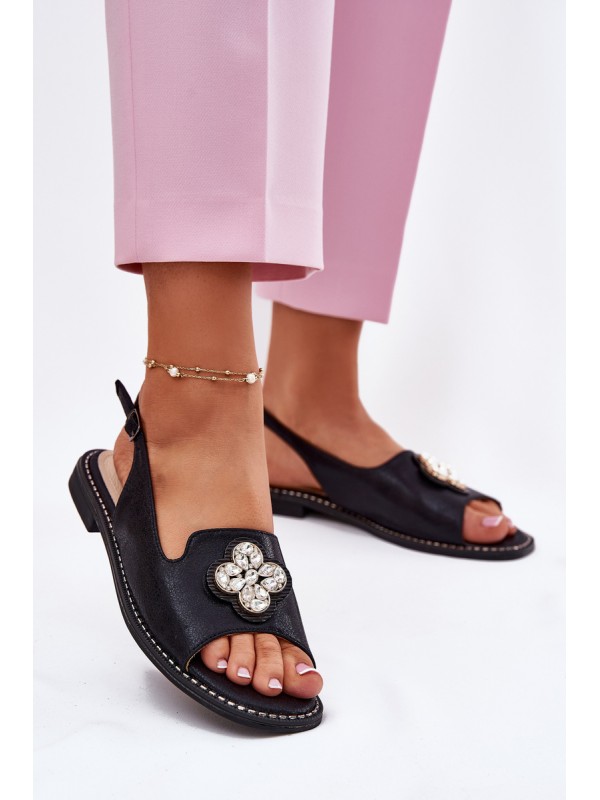 Ladies Sandals On Flat Heel With Decorative Detail S.Barski KV51-080 Black