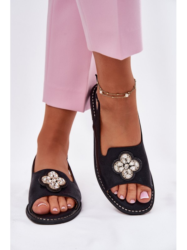 Ladies Sandals On Flat Heel With Decorative Detail S.Barski KV51-080 Black