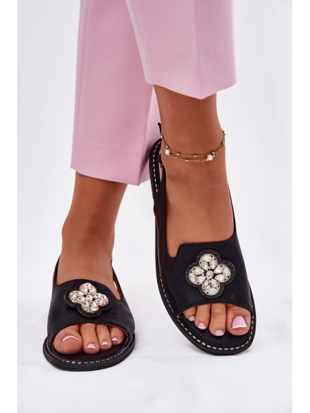 Ladies Sandals On Flat Heel With Decorative Detail S.Barski KV51-080 Black