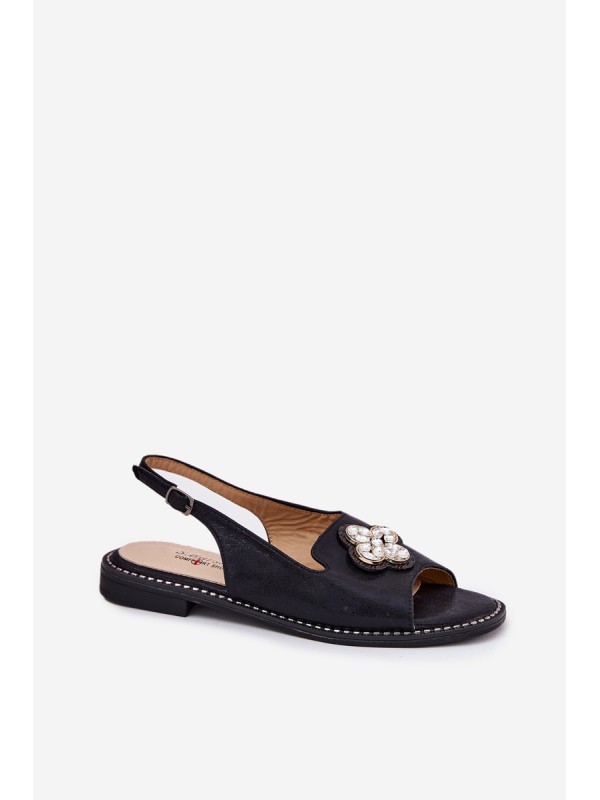 Ladies Sandals On Flat Heel With Decorative Detail S.Barski KV51-080 Black