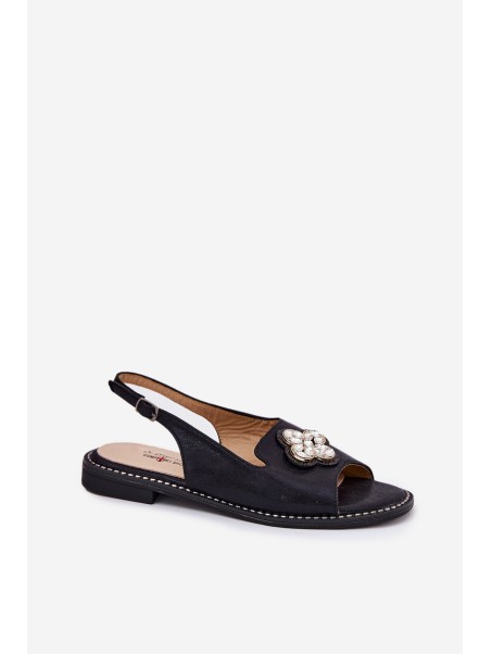 Ladies Sandals On Flat Heel With Decorative Detail S.Barski KV51-080 Black