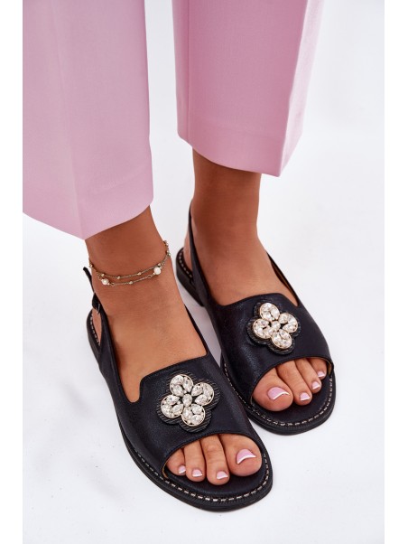 Ladies Sandals On Flat Heel With Decorative Detail S.Barski KV51-080 Black