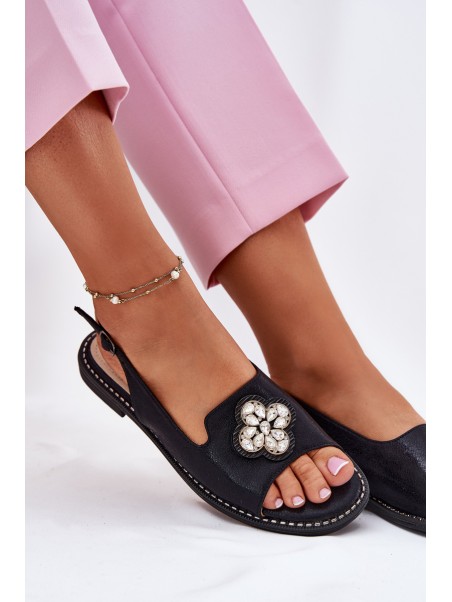 Ladies Sandals On Flat Heel With Decorative Detail S.Barski KV51-080 Black