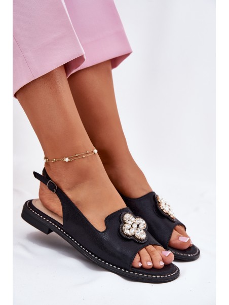 Ladies Sandals On Flat Heel With Decorative Detail S.Barski KV51-080 Black
