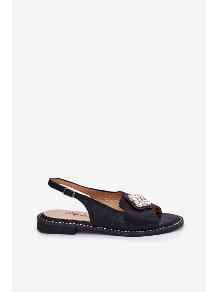 Ladies Sandals On Flat Heel With Decorative Detail S.Barski KV51-080 Black