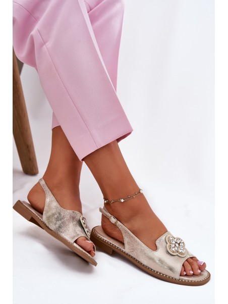 Women Sandals On Flat Heel With Decorative Detail S.Barski KV51-080 Gold