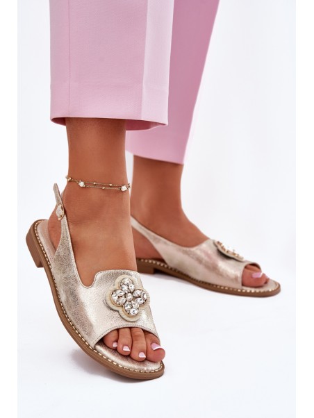 Women Sandals On Flat Heel With Decorative Detail S.Barski KV51-080 Gold