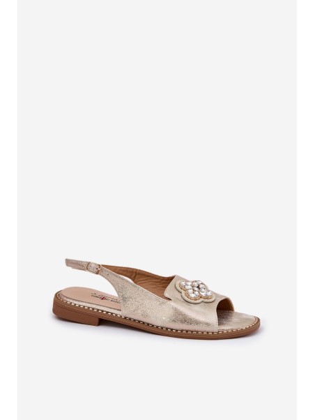 Women Sandals On Flat Heel With Decorative Detail S.Barski KV51-080 Gold