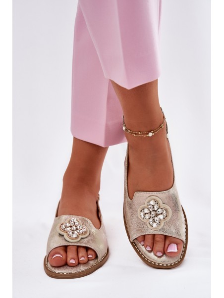 Women Sandals On Flat Heel With Decorative Detail S.Barski KV51-080 Gold