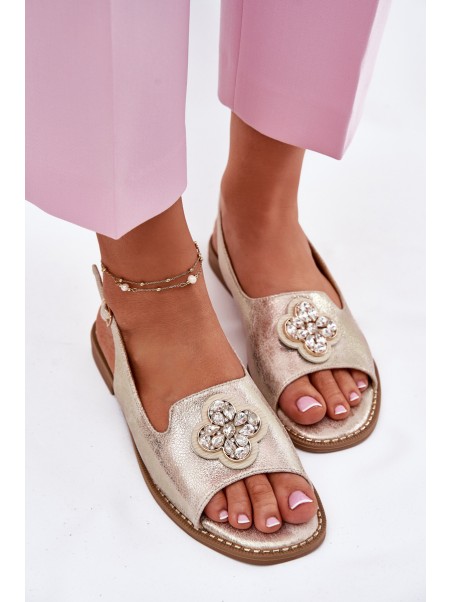 Women Sandals On Flat Heel With Decorative Detail S.Barski KV51-080 Gold