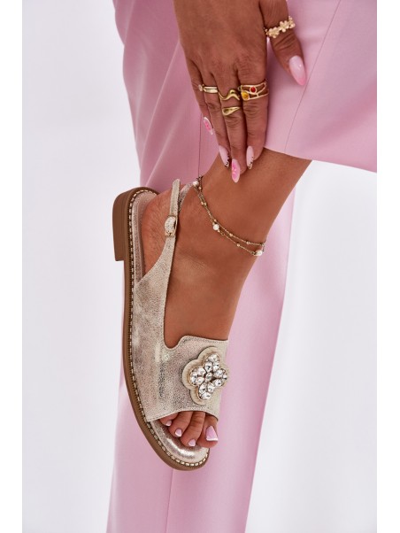 Women Sandals On Flat Heel With Decorative Detail S.Barski KV51-080 Gold