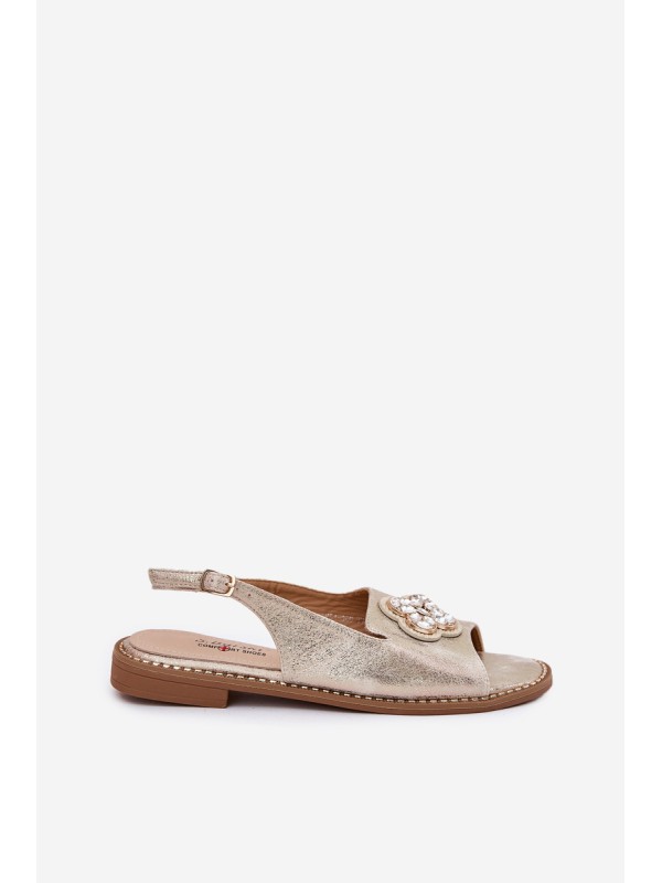 Women Sandals On Flat Heel With Decorative Detail S.Barski KV51-080 Gold