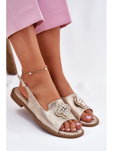 Women Sandals On Flat Heel With Decorative Detail S.Barski KV51-080 Gold