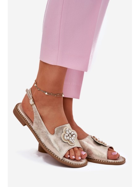 Women Sandals On Flat Heel With Decorative Detail S.Barski KV51-080 Gold