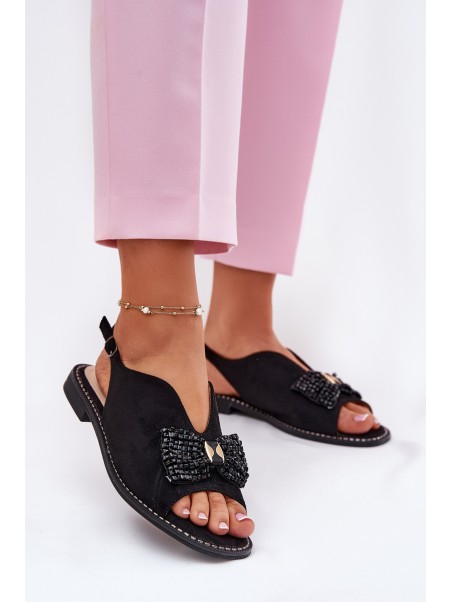 Women's Sandals With Bow On Flat Heel S.Barski KV51-014 Black