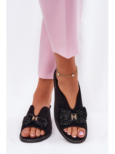 Women's Sandals With Bow On Flat Heel S.Barski KV51-014 Black