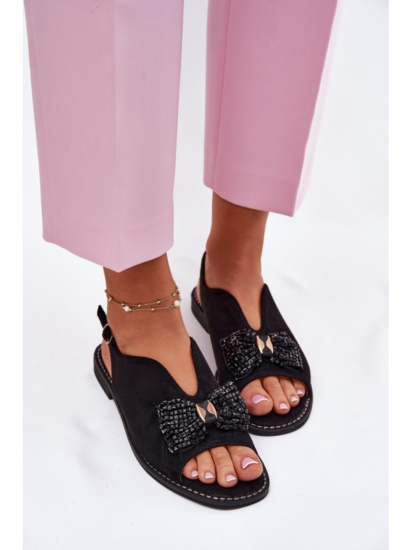Women's Sandals With Bow On Flat Heel S.Barski KV51-014 Black