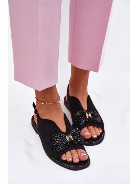 Women's Sandals With Bow On Flat Heel S.Barski KV51-014 Black