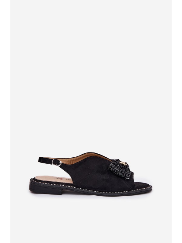 Women's Sandals With Bow On Flat Heel S.Barski KV51-014 Black