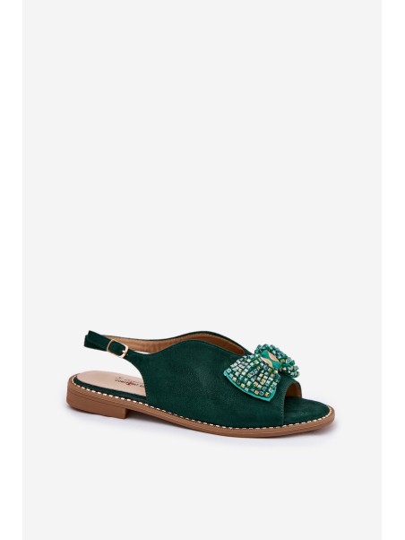 Womens Sandals With Bow On Flat Heel S.Barski KV51-014 Green