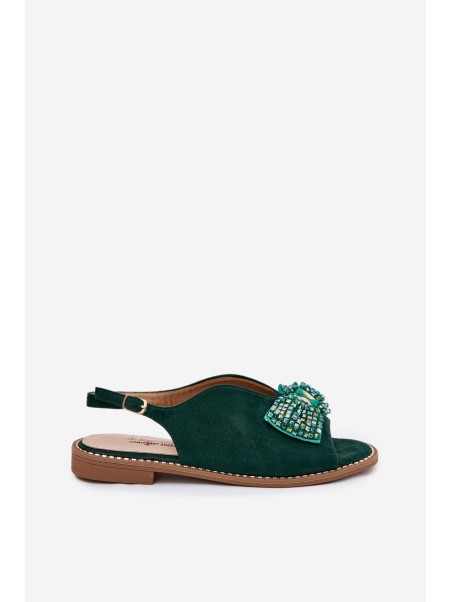Womens Sandals With Bow On Flat Heel S.Barski KV51-014 Green