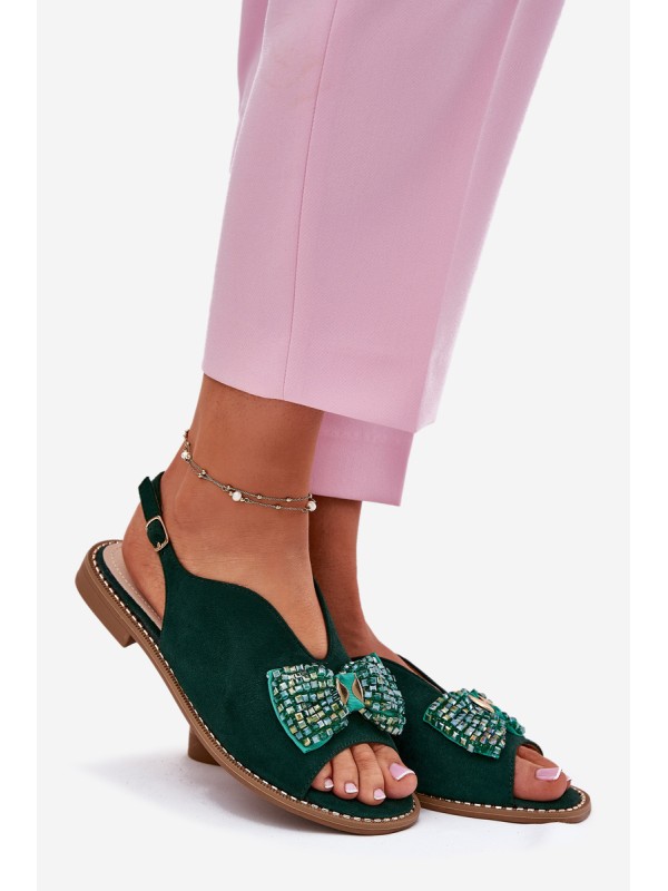 Womens Sandals With Bow On Flat Heel S.Barski KV51-014 Green