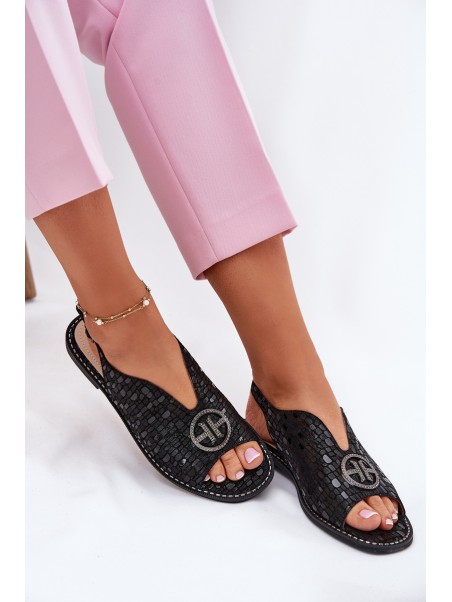 Leather Sandals On Flat Heel With Decoration S.Barski KV51-094 Black