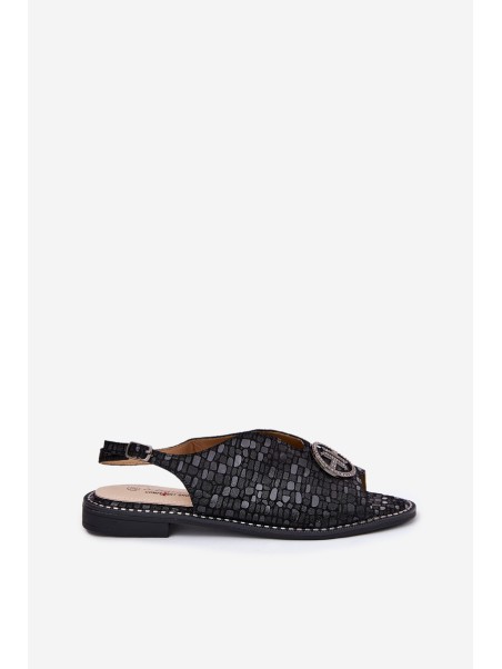 Leather Sandals On Flat Heel With Decoration S.Barski KV51-094 Black
