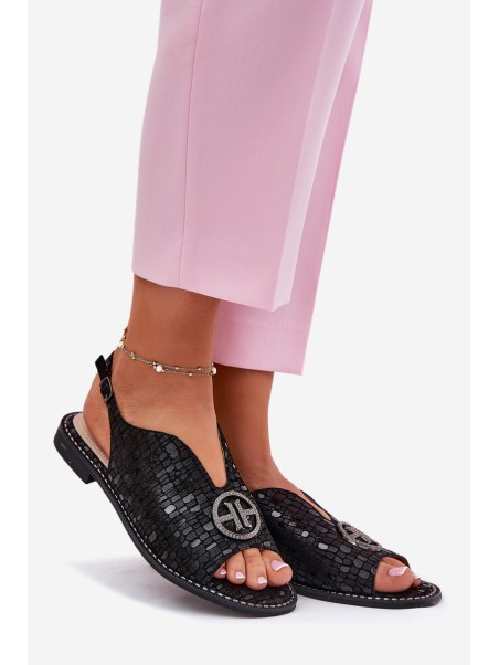 Leather Sandals On Flat Heel With Decoration S.Barski KV51-094 Black