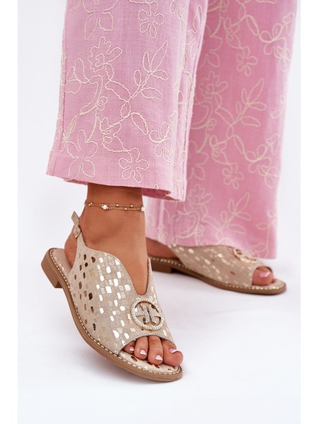 Leather Sandals With Flat Heel And Decoration S.Barski KV51-094 Golden
