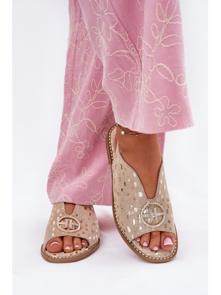 Leather Sandals With Flat Heel And Decoration S.Barski KV51-094 Golden