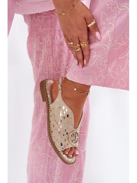 Leather Sandals With Flat Heel And Decoration S.Barski KV51-094 Golden