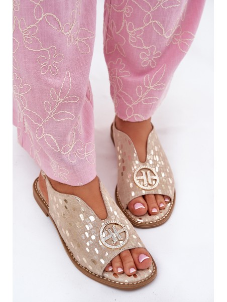 Leather Sandals With Flat Heel And Decoration S.Barski KV51-094 Golden