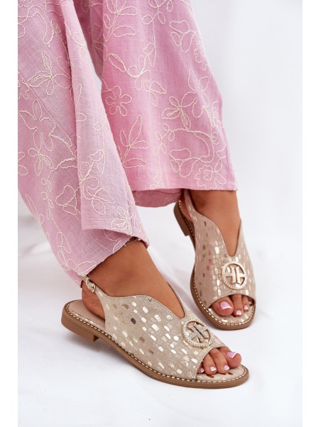 Leather Sandals With Flat Heel And Decoration S.Barski KV51-094 Golden