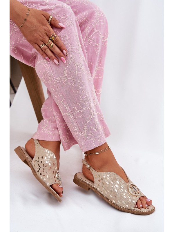Leather Sandals With Flat Heel And Decoration S.Barski KV51-094 Golden
