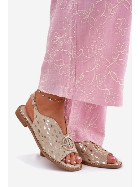 Leather Sandals With Flat Heel And Decoration S.Barski KV51-094 Golden