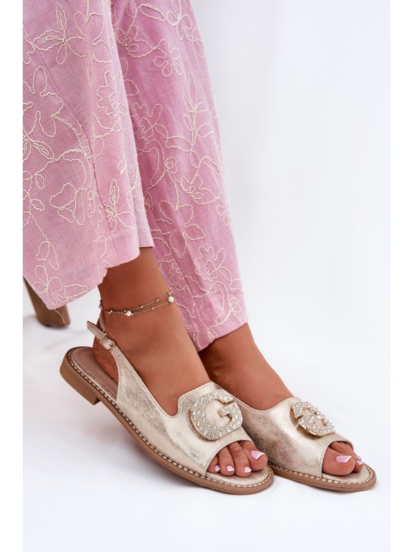 Women Sandals On Flat Heel With Decorative Detail S.Barski KV51-080 Gold