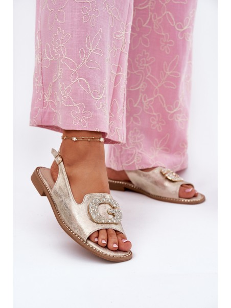 Women Sandals On Flat Heel With Decorative Detail S.Barski KV51-080 Gold