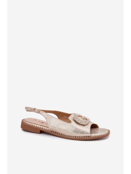 Women Sandals On Flat Heel With Decorative Detail S.Barski KV51-080 Gold