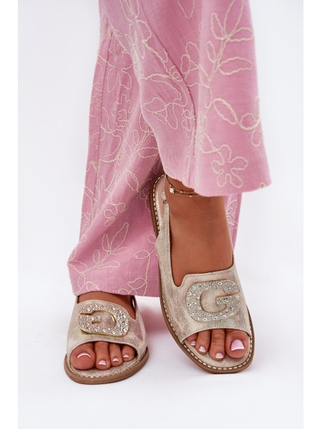 Women Sandals On Flat Heel With Decorative Detail S.Barski KV51-080 Gold